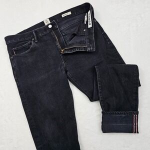 Kato The Pen Slim Mens (36) 34x31 Black Raw Selvedge Denim Jeans Stretch USA